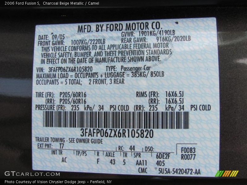 Charcoal Beige Metallic / Camel 2006 Ford Fusion S