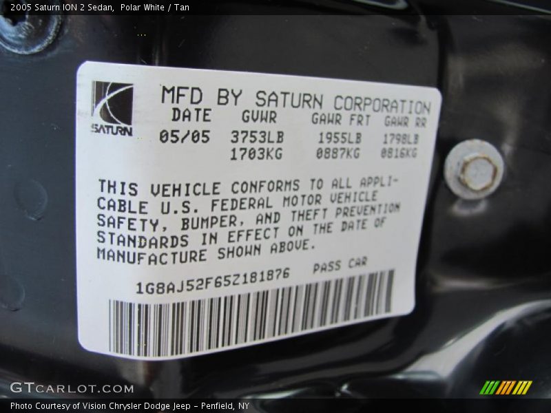 Polar White / Tan 2005 Saturn ION 2 Sedan