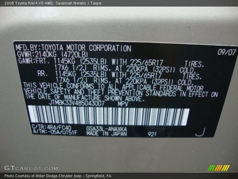 Savannah Metallic / Taupe 2008 Toyota RAV4 V6 4WD