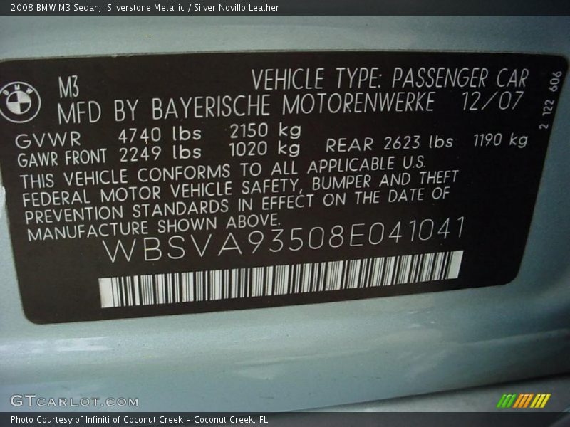 Silverstone Metallic / Silver Novillo Leather 2008 BMW M3 Sedan