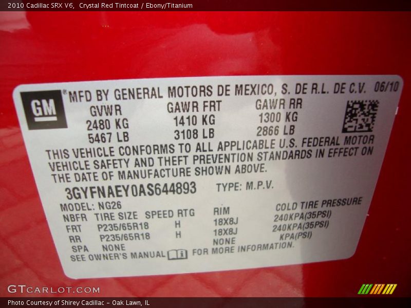 Crystal Red Tintcoat / Ebony/Titanium 2010 Cadillac SRX V6
