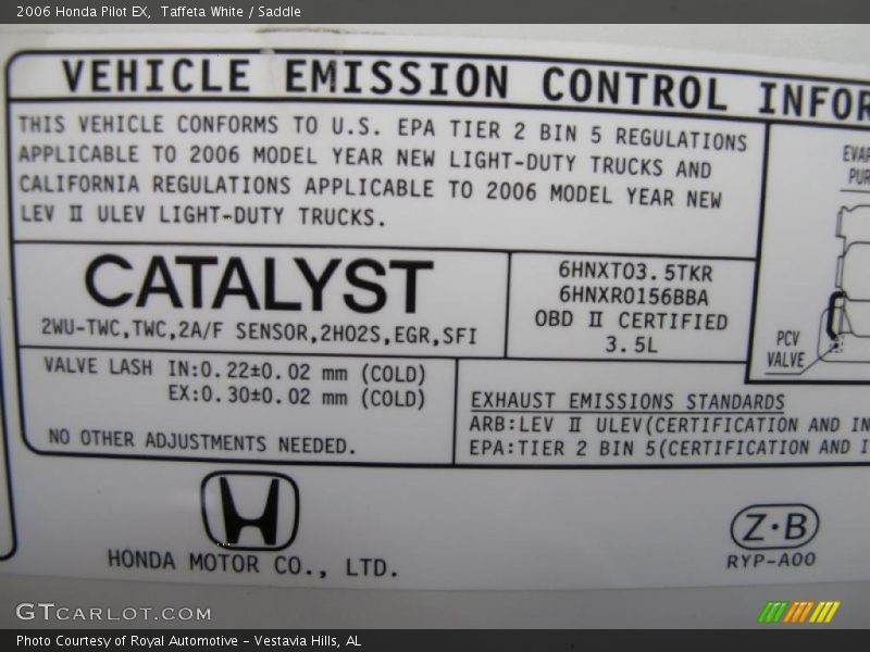 Taffeta White / Saddle 2006 Honda Pilot EX
