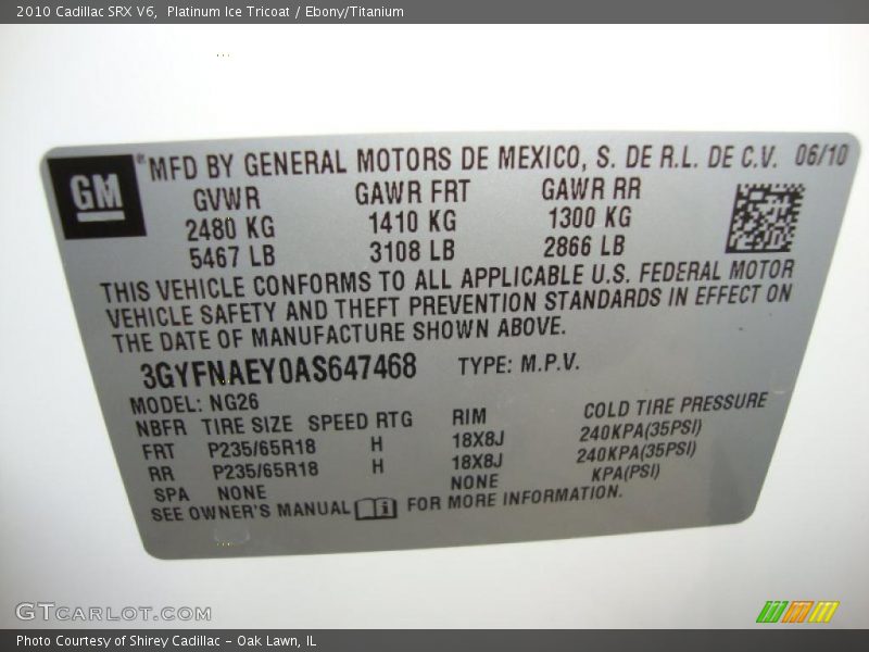 Platinum Ice Tricoat / Ebony/Titanium 2010 Cadillac SRX V6