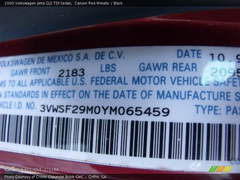 Canyon Red Metallic / Black 2000 Volkswagen Jetta GLS TDI Sedan