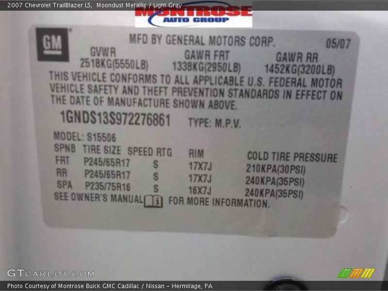Moondust Metallic / Light Gray 2007 Chevrolet TrailBlazer LS