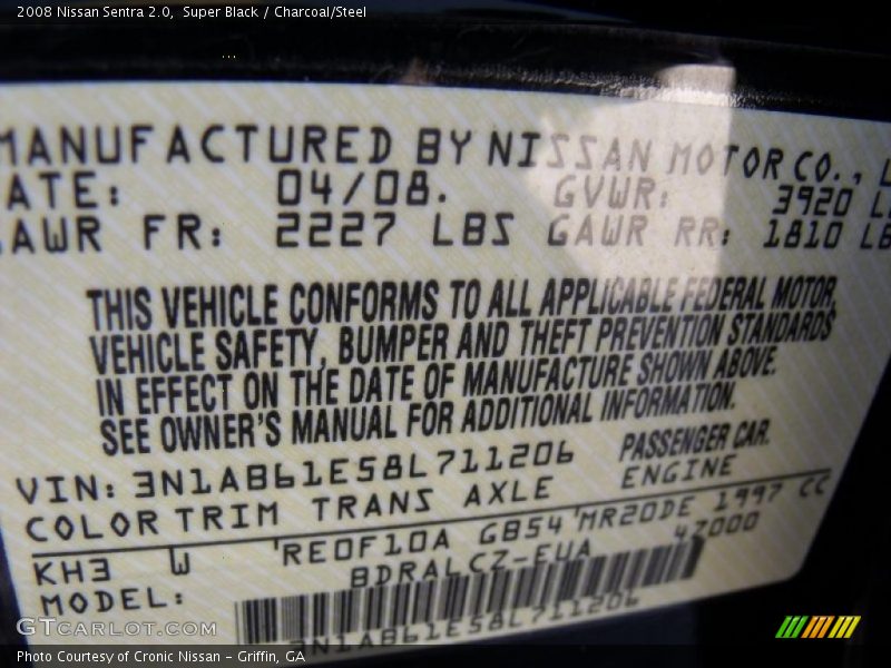 Super Black / Charcoal/Steel 2008 Nissan Sentra 2.0