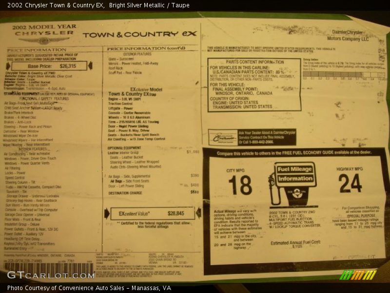 Bright Silver Metallic / Taupe 2002 Chrysler Town & Country EX