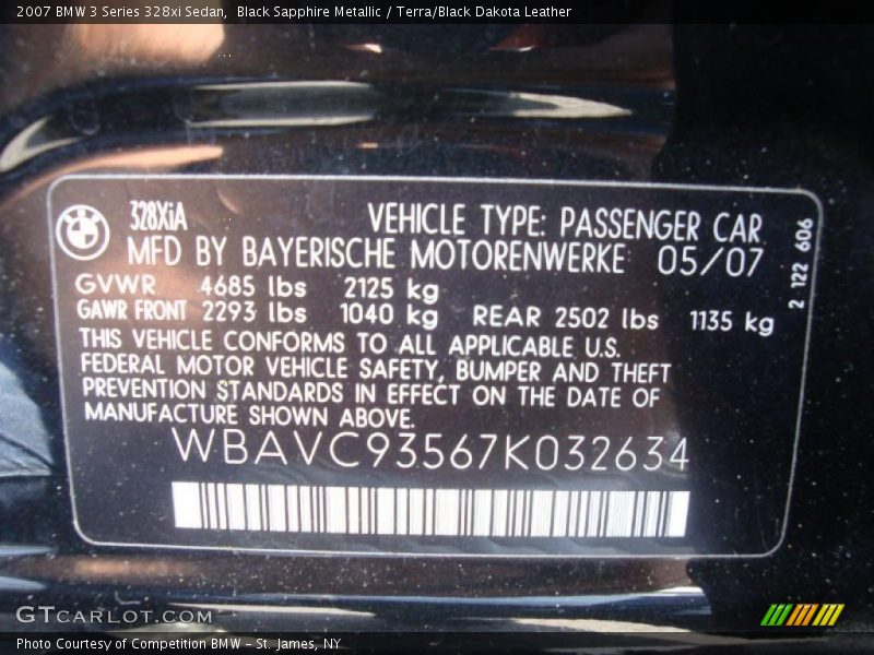 Black Sapphire Metallic / Terra/Black Dakota Leather 2007 BMW 3 Series 328xi Sedan