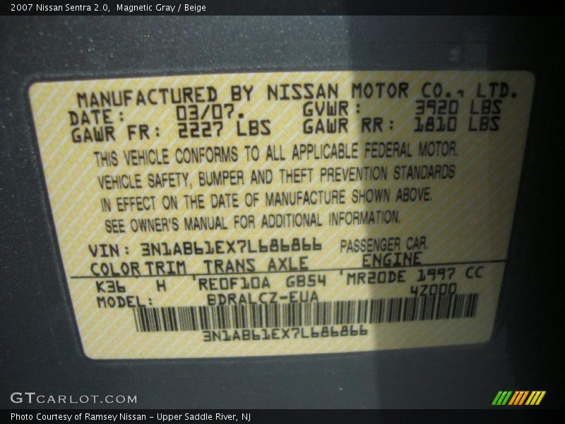 Magnetic Gray / Beige 2007 Nissan Sentra 2.0
