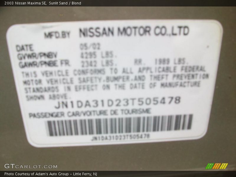 Sunlit Sand / Blond 2003 Nissan Maxima SE