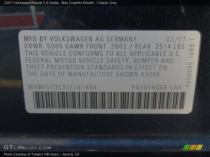Blue Graphite Metallic / Classic Grey 2007 Volkswagen Passat 3.6 Sedan