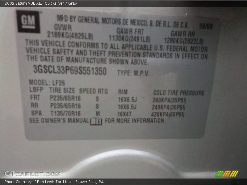 Quicksilver / Gray 2009 Saturn VUE XE