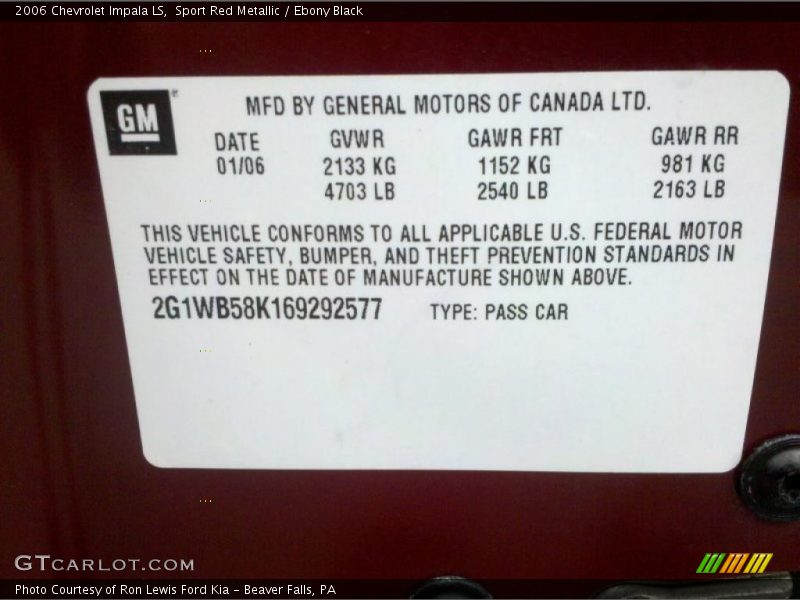Sport Red Metallic / Ebony Black 2006 Chevrolet Impala LS
