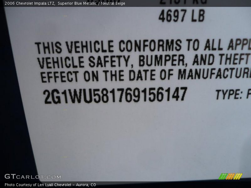 Superior Blue Metallic / Neutral Beige 2006 Chevrolet Impala LTZ