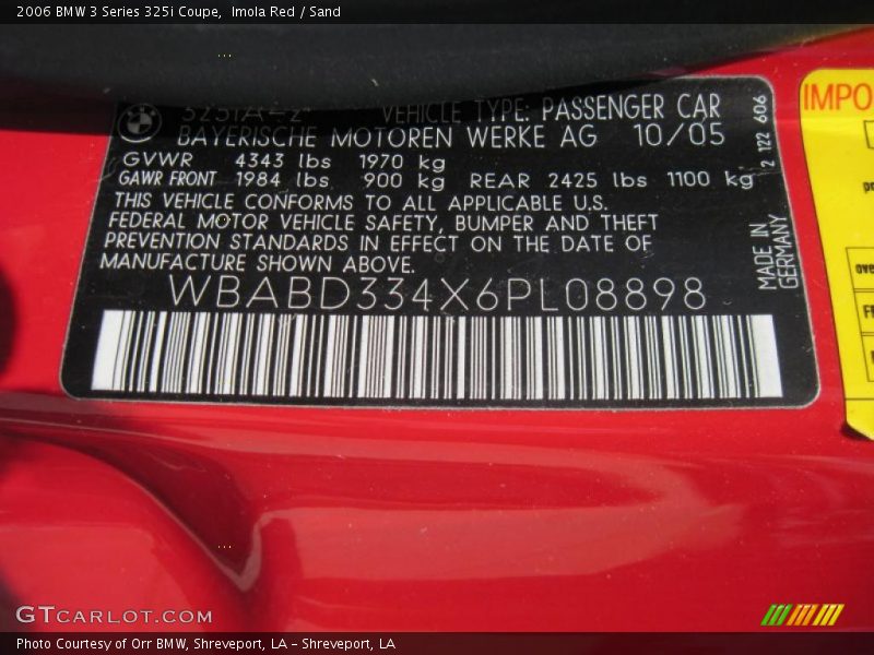 Imola Red / Sand 2006 BMW 3 Series 325i Coupe
