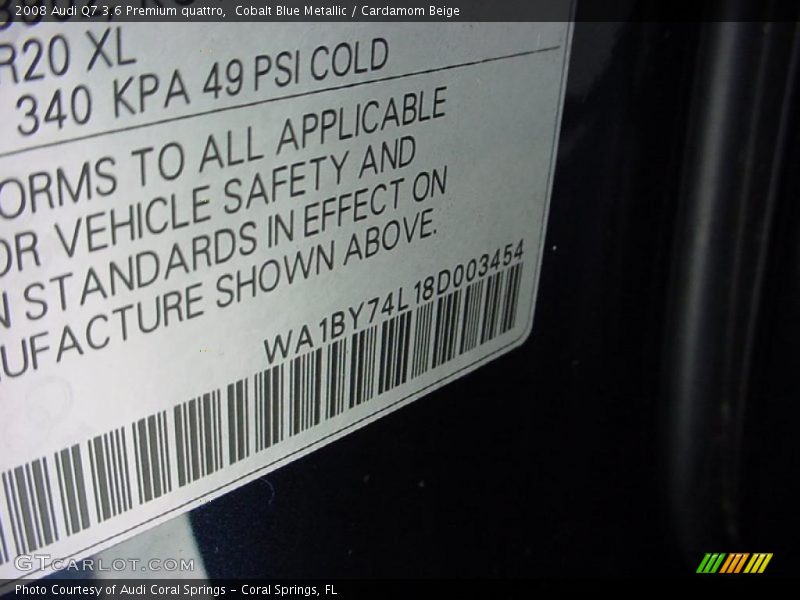 Cobalt Blue Metallic / Cardamom Beige 2008 Audi Q7 3.6 Premium quattro