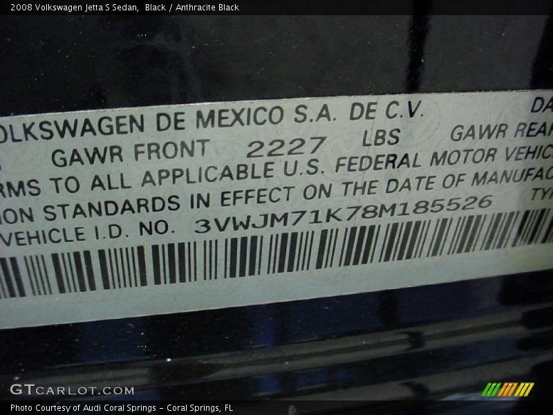 Black / Anthracite Black 2008 Volkswagen Jetta S Sedan