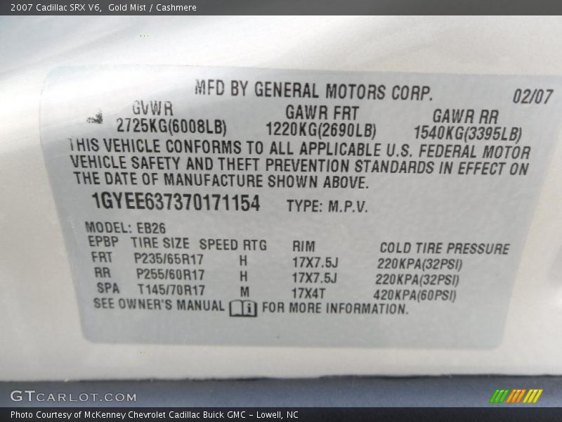 Gold Mist / Cashmere 2007 Cadillac SRX V6