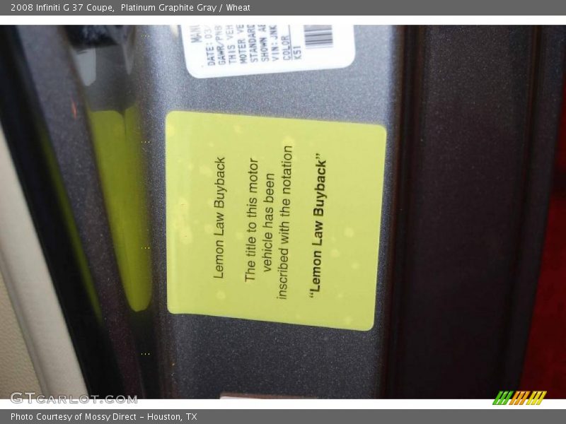 Platinum Graphite Gray / Wheat 2008 Infiniti G 37 Coupe