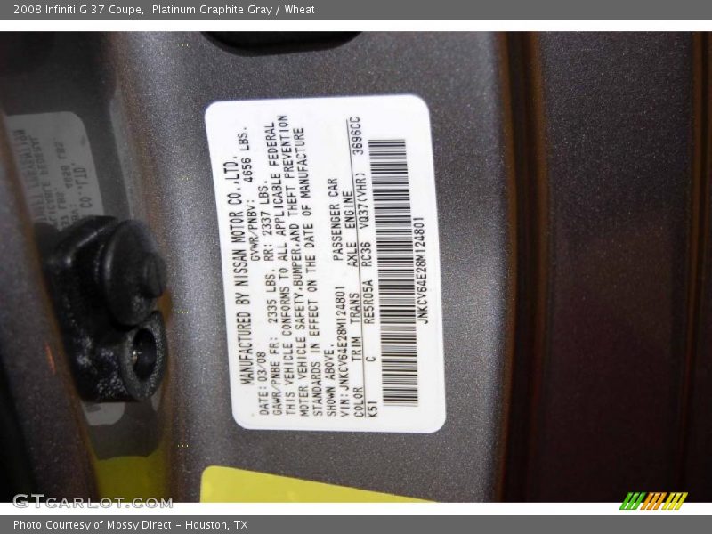 Platinum Graphite Gray / Wheat 2008 Infiniti G 37 Coupe