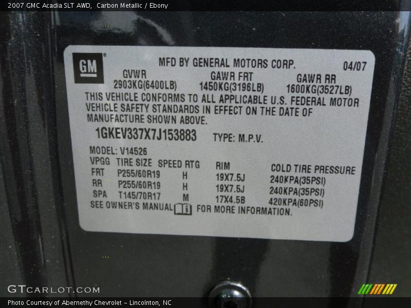 Carbon Metallic / Ebony 2007 GMC Acadia SLT AWD