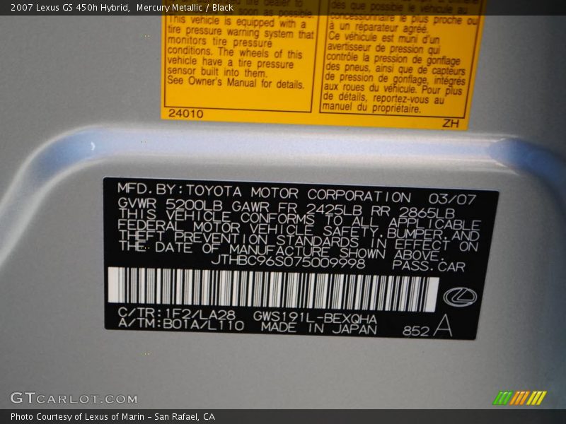 Mercury Metallic / Black 2007 Lexus GS 450h Hybrid
