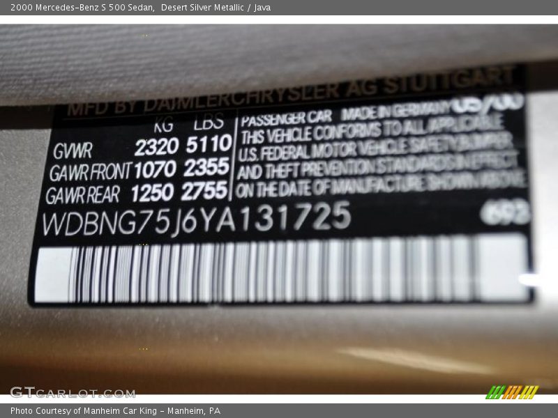Desert Silver Metallic / Java 2000 Mercedes-Benz S 500 Sedan