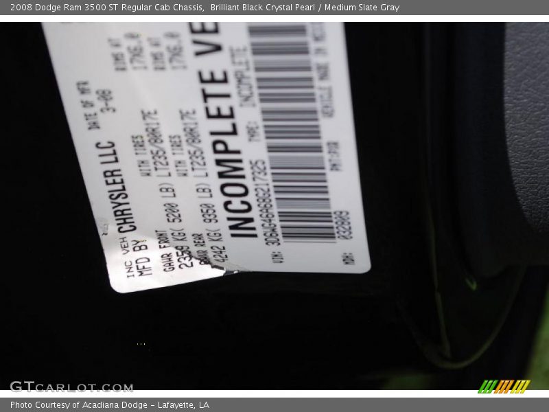 Brilliant Black Crystal Pearl / Medium Slate Gray 2008 Dodge Ram 3500 ST Regular Cab Chassis
