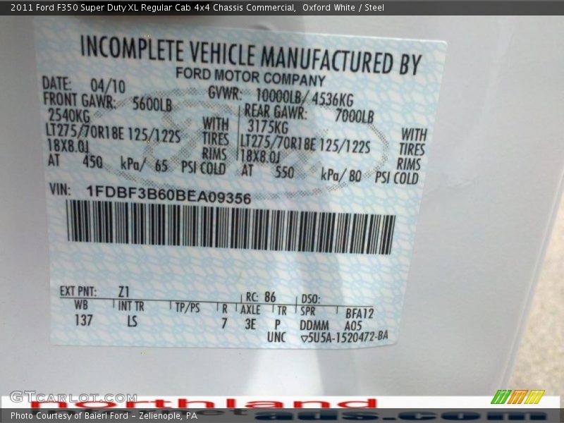 Oxford White / Steel 2011 Ford F350 Super Duty XL Regular Cab 4x4 Chassis Commercial