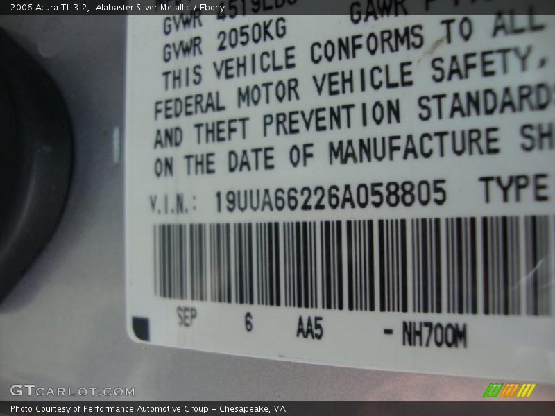 Alabaster Silver Metallic / Ebony 2006 Acura TL 3.2