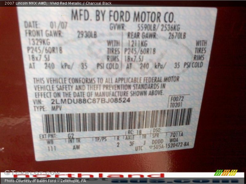 Vivid Red Metallic / Charcoal Black 2007 Lincoln MKX AWD