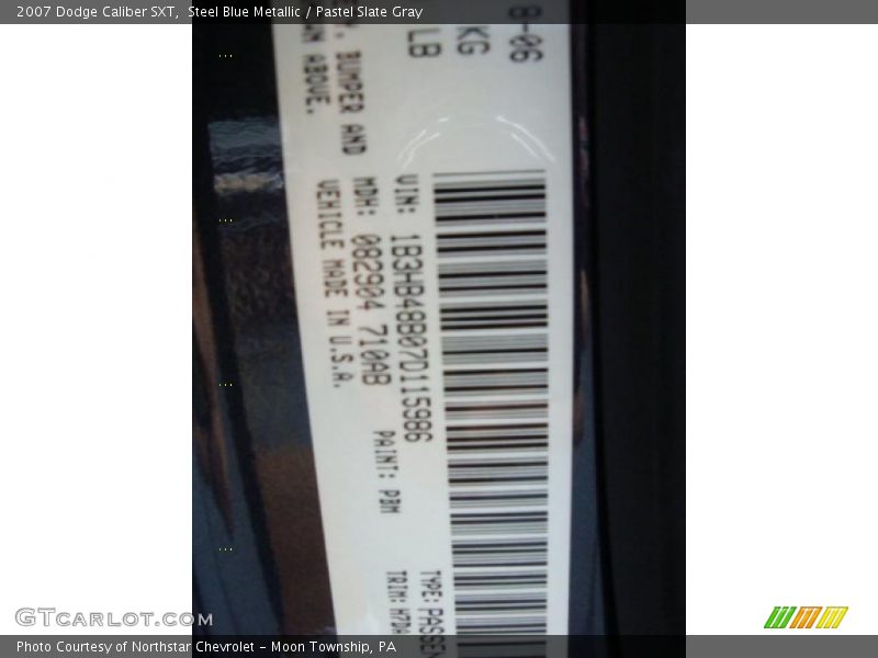 2007 Caliber SXT Steel Blue Metallic Color Code PBM