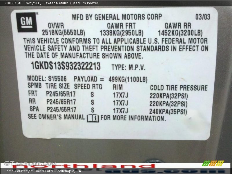 Pewter Metallic / Medium Pewter 2003 GMC Envoy SLE