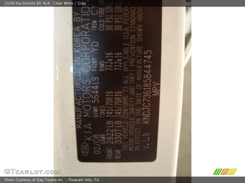Clear White / Gray 2008 Kia Sorento EX 4x4