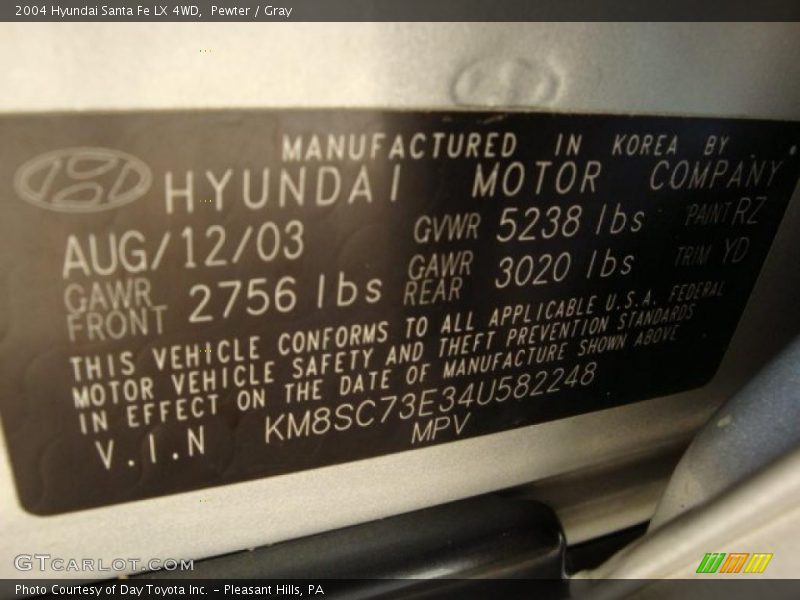 Pewter / Gray 2004 Hyundai Santa Fe LX 4WD