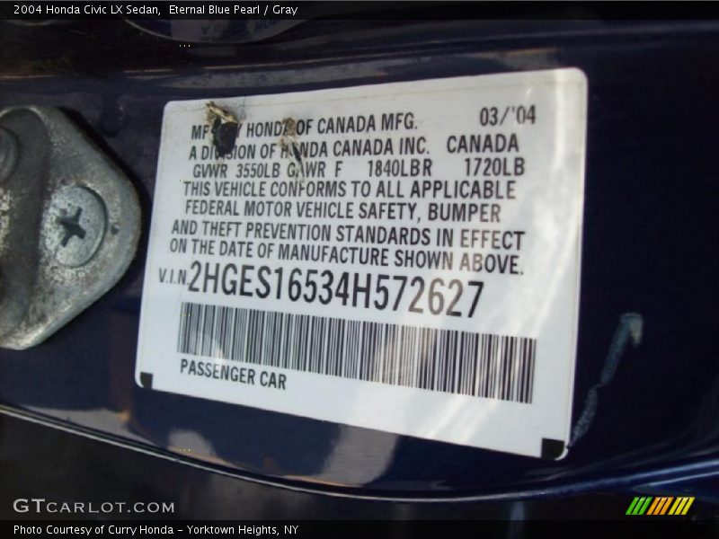 Eternal Blue Pearl / Gray 2004 Honda Civic LX Sedan
