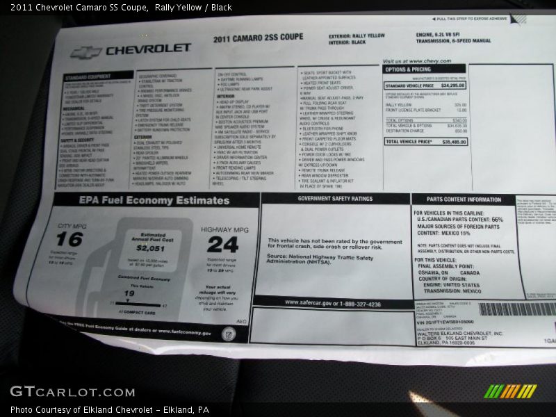 Rally Yellow / Black 2011 Chevrolet Camaro SS Coupe