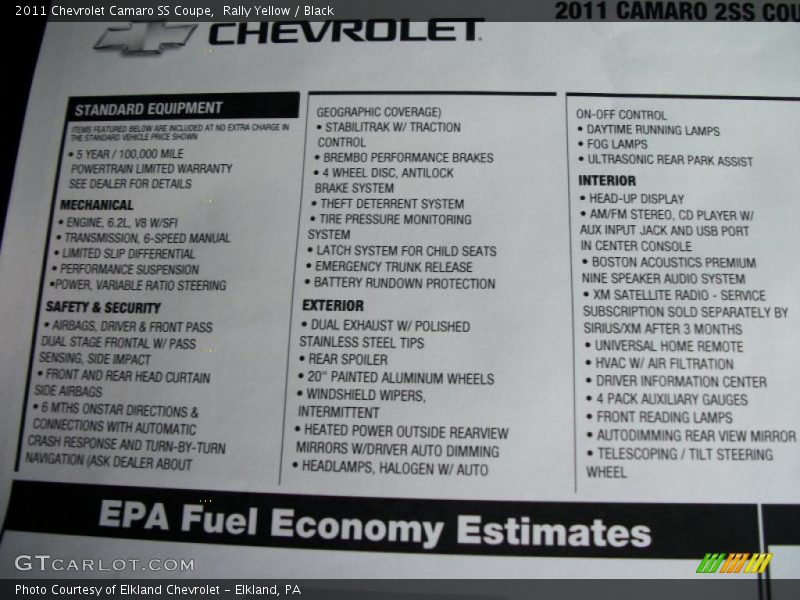 Rally Yellow / Black 2011 Chevrolet Camaro SS Coupe