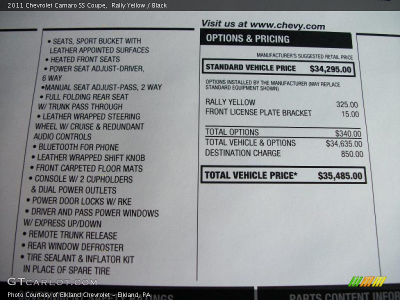 Rally Yellow / Black 2011 Chevrolet Camaro SS Coupe
