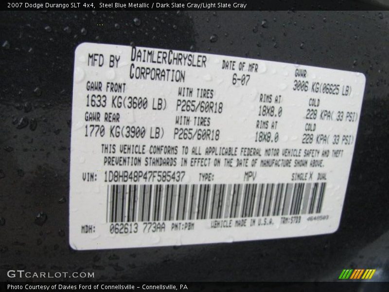 Steel Blue Metallic / Dark Slate Gray/Light Slate Gray 2007 Dodge Durango SLT 4x4