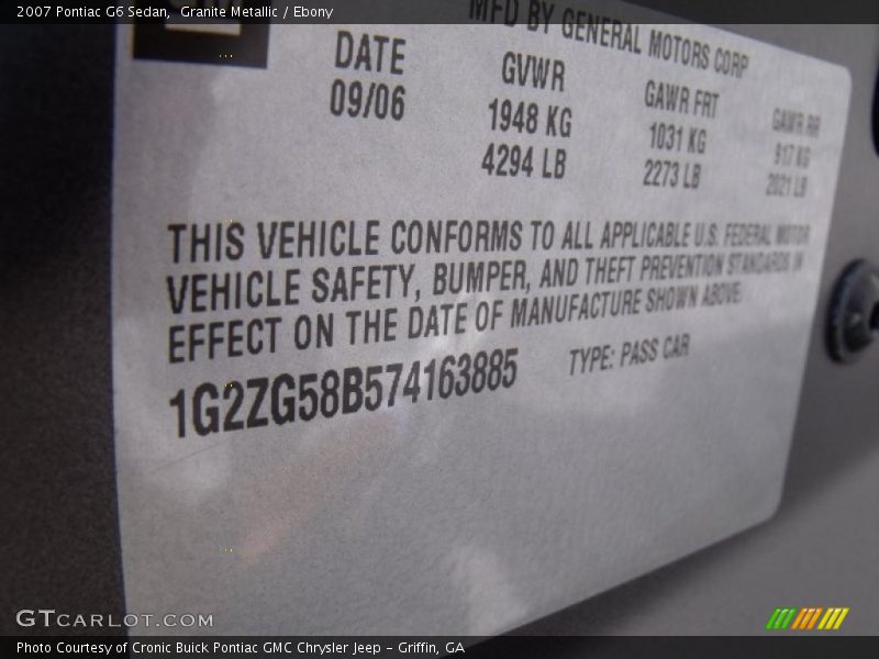 Granite Metallic / Ebony 2007 Pontiac G6 Sedan