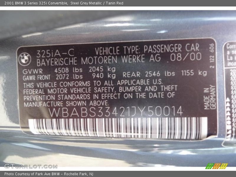 Steel Grey Metallic / Tanin Red 2001 BMW 3 Series 325i Convertible