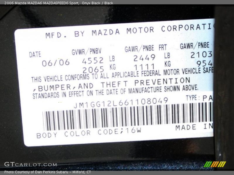 Onyx Black / Black 2006 Mazda MAZDA6 MAZDASPEED6 Sport