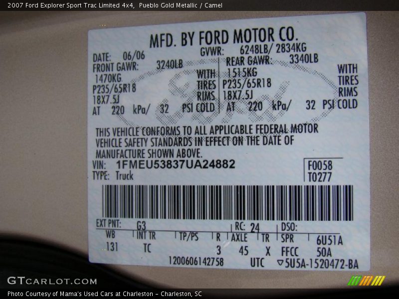 Pueblo Gold Metallic / Camel 2007 Ford Explorer Sport Trac Limited 4x4
