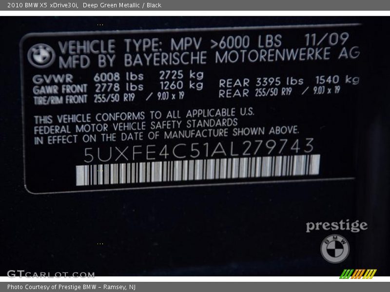 Deep Green Metallic / Black 2010 BMW X5 xDrive30i