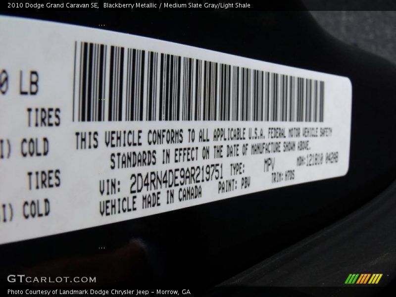 Blackberry Metallic / Medium Slate Gray/Light Shale 2010 Dodge Grand Caravan SE