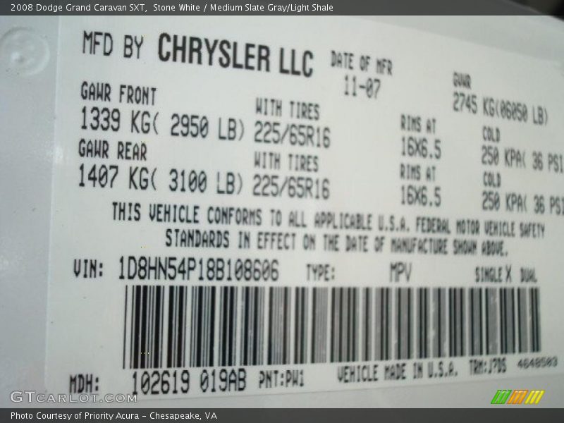 Stone White / Medium Slate Gray/Light Shale 2008 Dodge Grand Caravan SXT