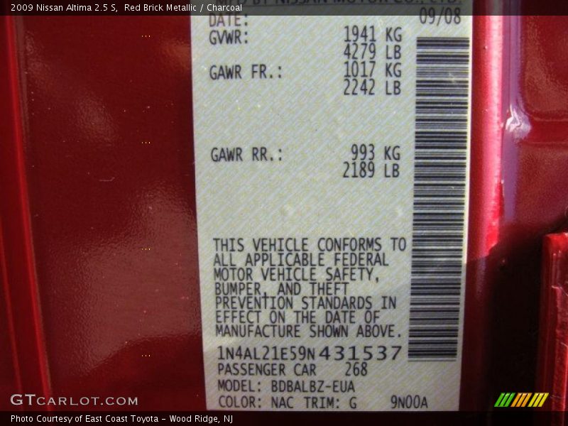 Red Brick Metallic / Charcoal 2009 Nissan Altima 2.5 S