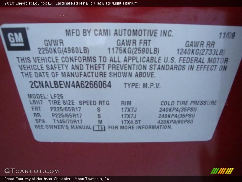 Cardinal Red Metallic / Jet Black/Light Titanium 2010 Chevrolet Equinox LS