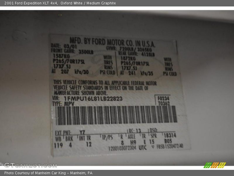 Oxford White / Medium Graphite 2001 Ford Expedition XLT 4x4